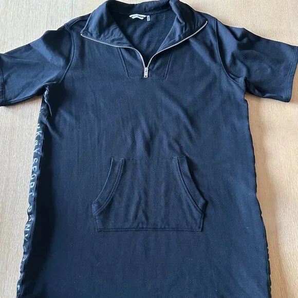 DKNY Logo 1/4-zip-front S/S cotton-mix knit dress sporty Athleisure XL comfy - Picture 7 of 13